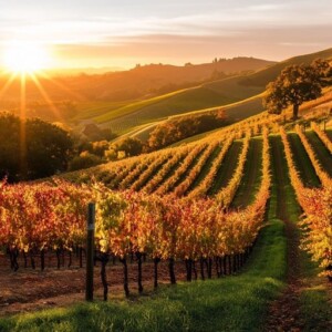 Rolling winter vineyards during January in Santa Ynez Valley under soft golden light