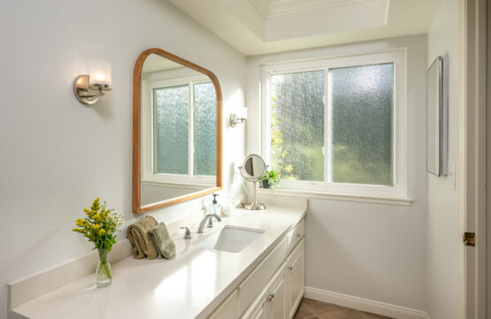 Bright vanity area with generous counter space and natural light, making daily routines easy and comfortable. A thoughtful touch for guests settling into longer stays in Diamond Bar.